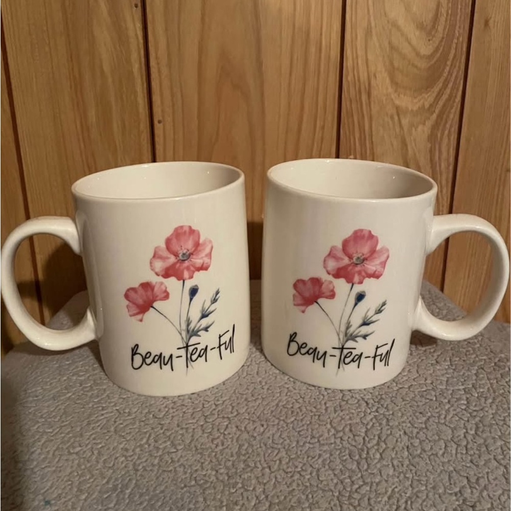 Beau-Tea-Ful Floral Pink and White Mugs